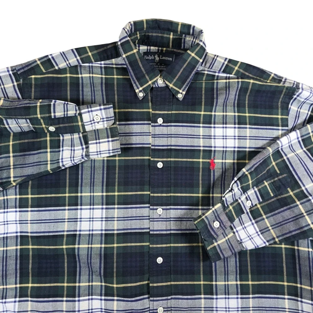 Polo Ralph Lauren Big Shirt Mens Large Green Plaid Long Sleeve Button Down